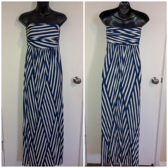 navy and white maxi dress